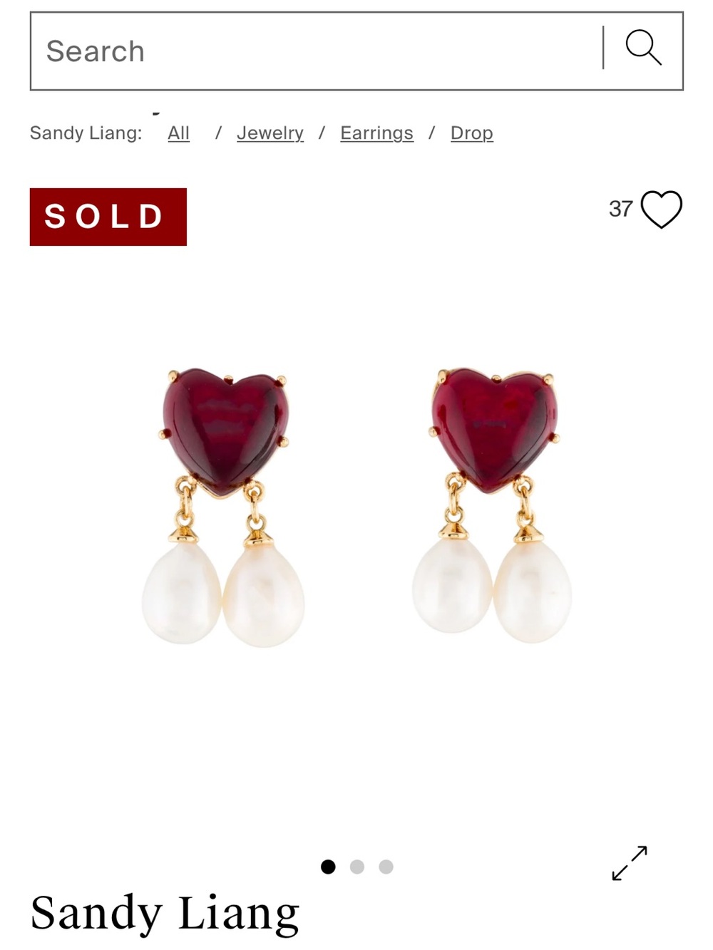 Sandy Liang Burgundy Heart Earrings with Pearl Drops